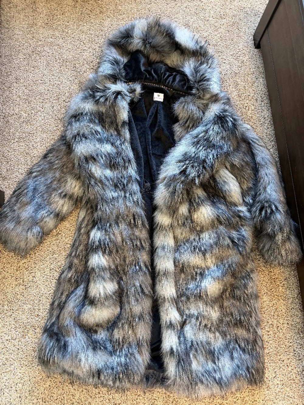 Furrocious brand black and gray faux fur coat
